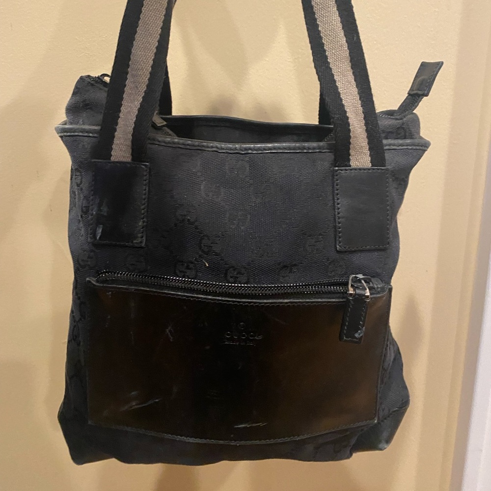 Black canvas GG monogram vintage Gucci tote